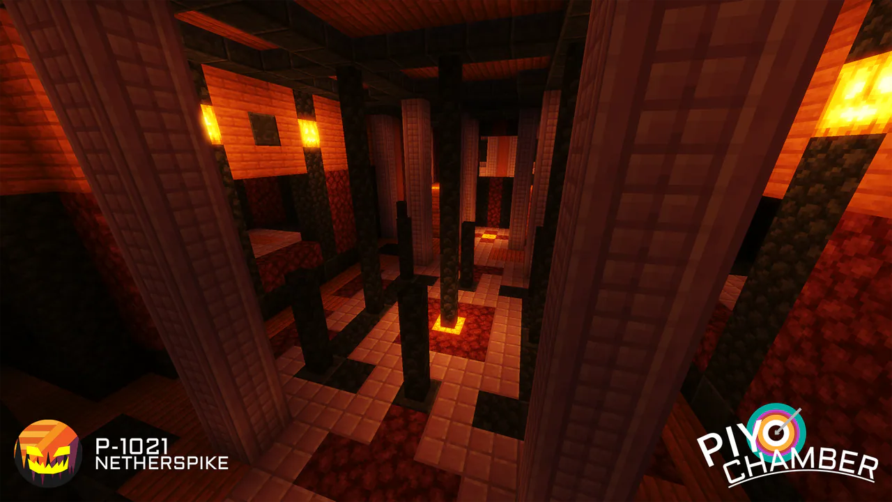 Warmly lit timber passageways in the PiyoChamber PvP arena